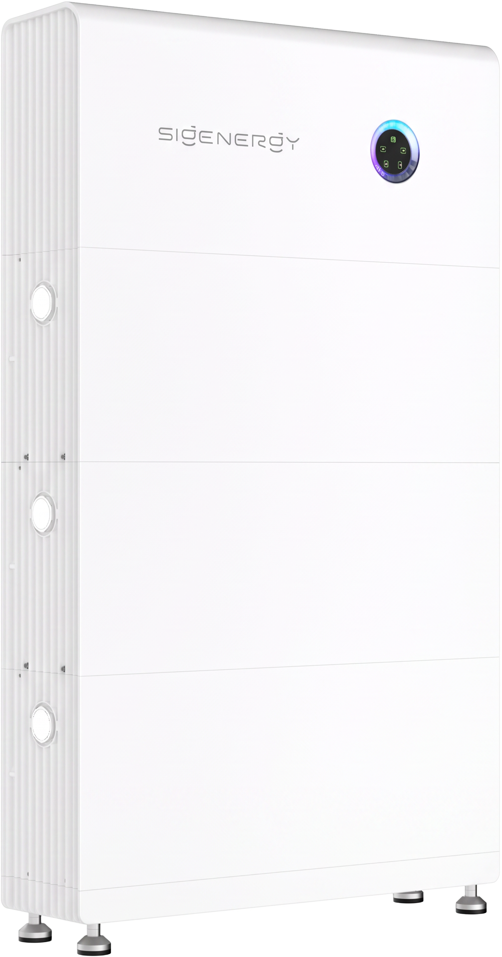 Sigenergy SigenStor NEO – vitt staplat energilagersystem med display och SIGENERGY-logotyp
